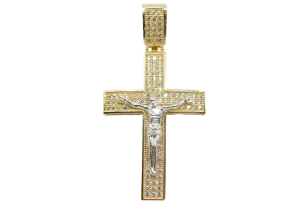 14K Micro Pave CZ Two-Tone Mens Crucifix Cross - Grace Fine Gold