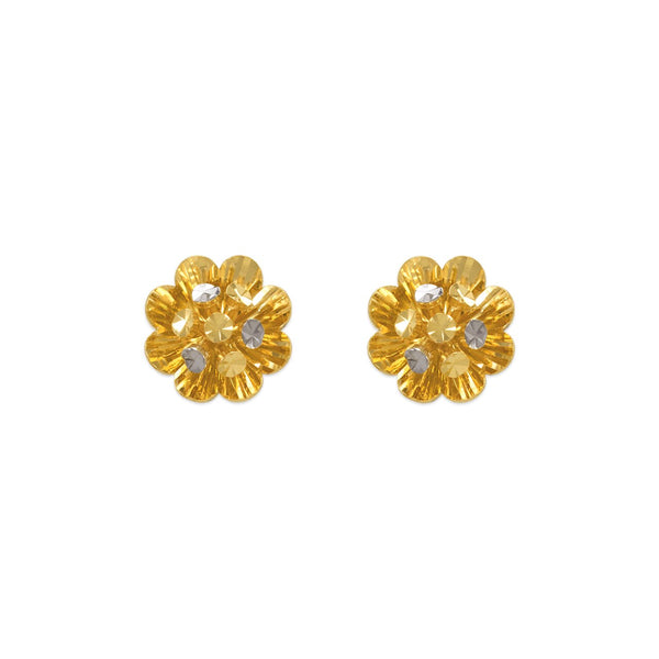 14K Yellow Medium Diamond Cut Flower Stud Earrings - Grace Fine Gold