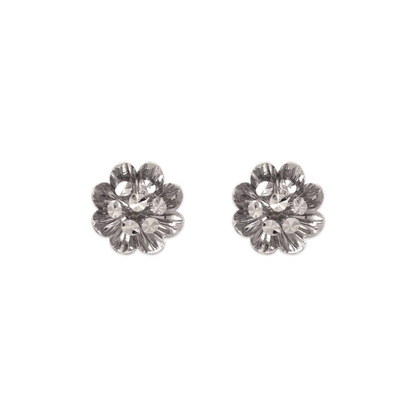 14K White Gold Medium Diamond Cut Flower Stud Earrings - Grace Fine Gold