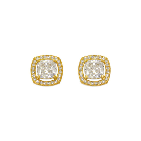 14k Yellow Gold Fancy Cushion Cut CZ Stud Earrings - Grace Fine Gold