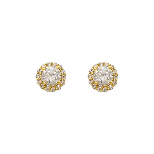 14K Yellow Gold Fancy Round Solitaire CZ Stud Earrings - Grace Fine Gold