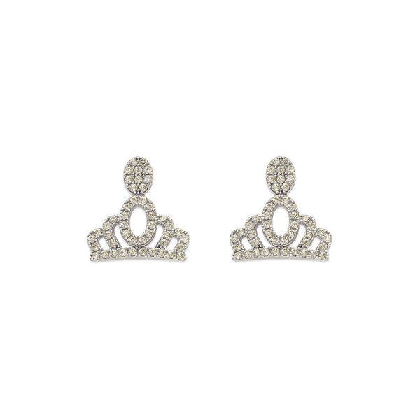 14K White Gold Fancy Crown CZ Stud Earrings - Grace Fine Gold
