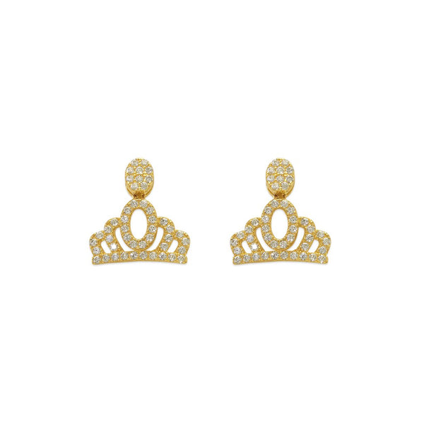 14K Yellow Gold Fancy Crown CZ Stud Earrings - Grace Fine Gold