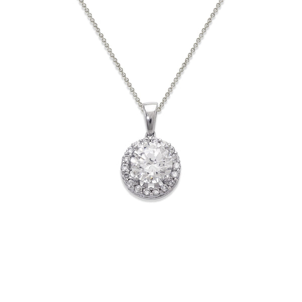 14K White Gold 6mm Cubic Zirconia Halo Necklace - Grace Fine Gold