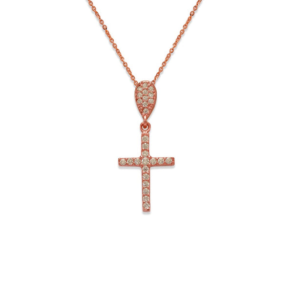 14K Rose Gold Fancy Cross CZ Necklace - Grace Fine Gold