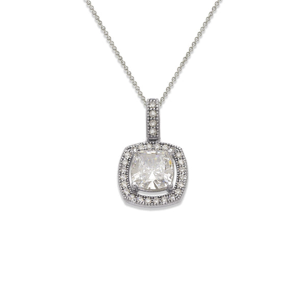 14K White Gold Fancy Cushion Cut CZ Necklace - Grace Fine Gold