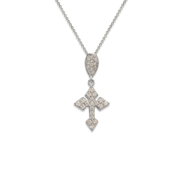 14K White Gold Fancy Cross CZ Necklace - Grace Fine Gold