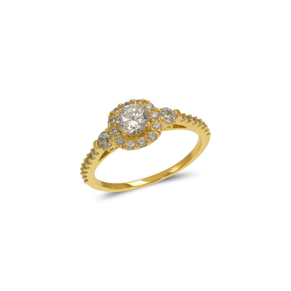 14K Yellow Gold Ladies Fancy Solitaire Halo CZ Ring - Grace Fine Gold