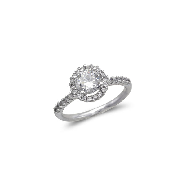 14K White Gold Ladies Fancy Halo Solitaire CZ Ring - Grace Fine Gold