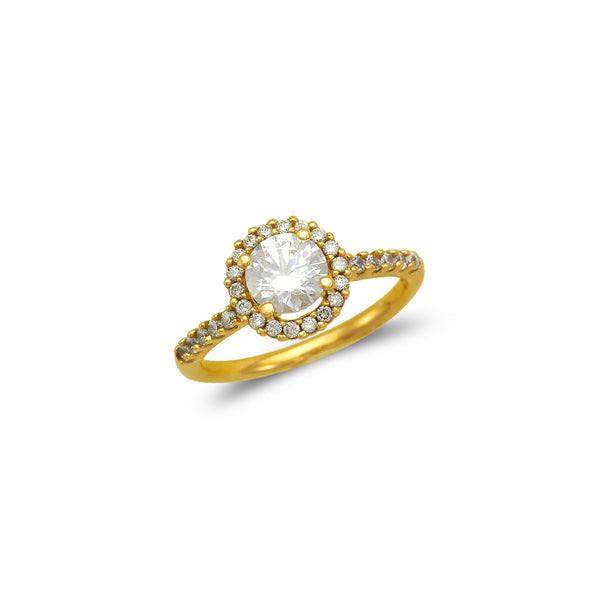 14K Yellow Gold Ladies Fancy Halo Solitaire CZ Ring Gold - Grace Fine Gold