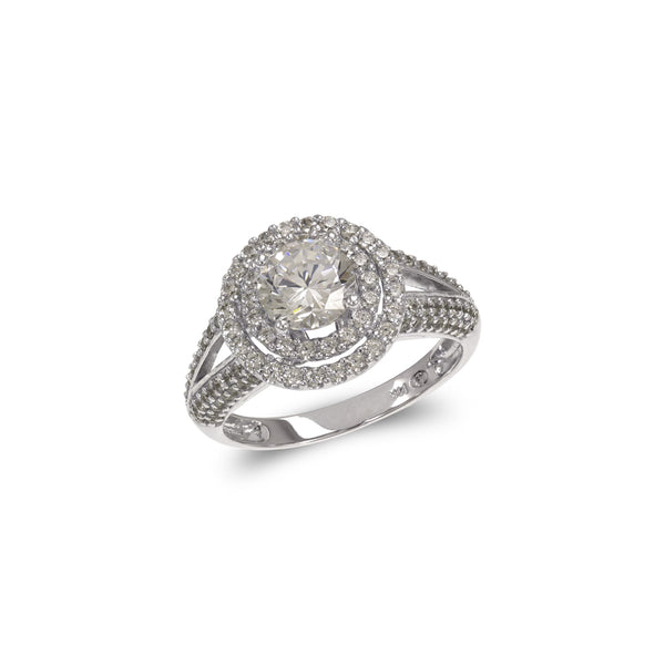 14K White Gold Solitaire Double Halo CZ Ring - Grace Fine Gold