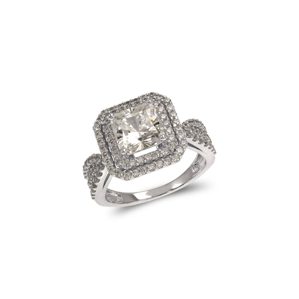 14K White Gold Princess Cut Solitaire Double Halo CZ Ring - Grace Fine Gold