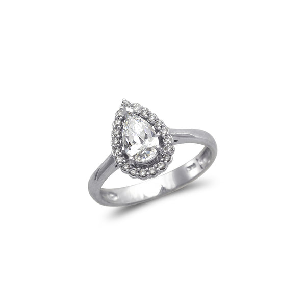 14K White Gold Fancy Teardrop Solitaire CZ Ring - Grace Fine Gold