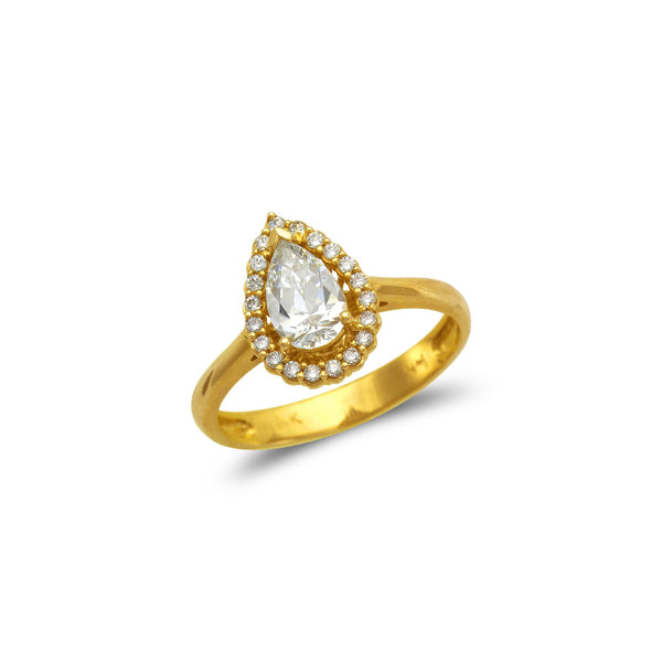 14K Yellow Gold Fancy Teardrop Solitaire CZ Ring - Grace Fine Gold