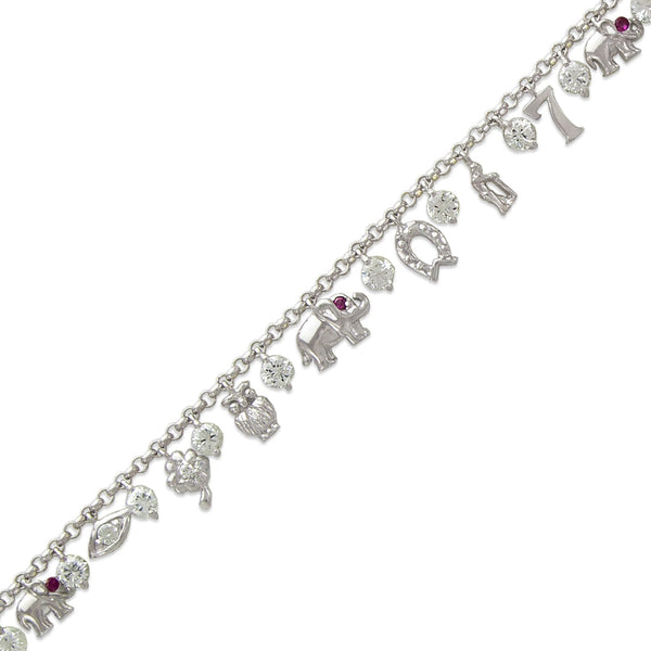 14K White Gold Fancy Charm CZ Bracelet - Grace Fine Gold