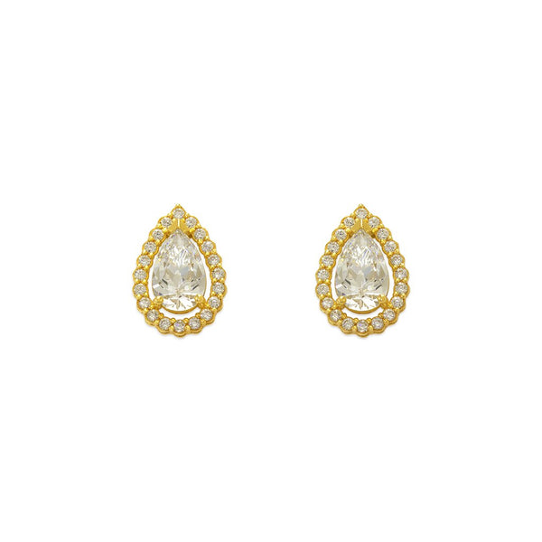 14K Yellow Gold Teardrop CZ Stud Earrings - Grace Fine Gold