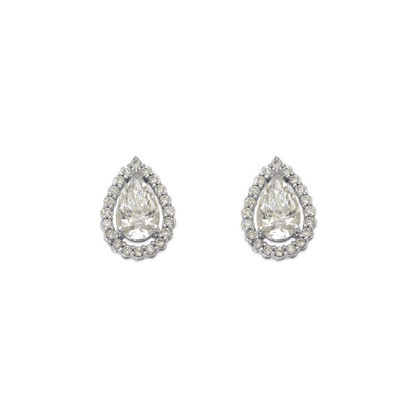 14K White Gold Teardrop CZ Stud Earrings - Grace Fine Gold