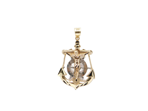 14K Tri-Color Gold Anchor Jesus Cross Charm Pendent - Grace Fine Gold