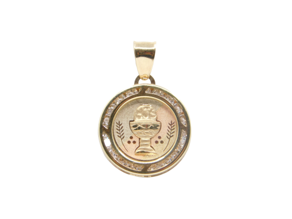 14K Tri-Color Cubic Zirconia Communion Charm Pendant - Grace Fine Gold