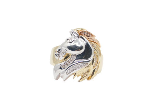 14K Gold Men's Fancy Horse Face CZ Ring - Grace Fine Gold