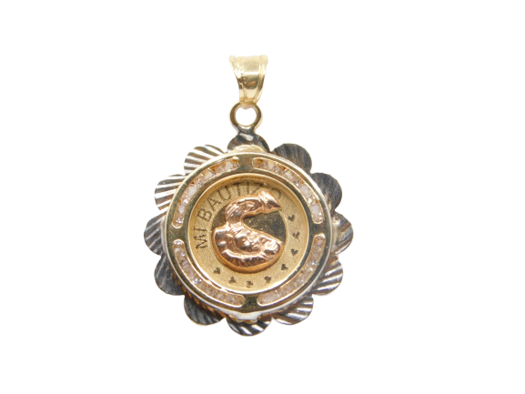 14K Tri- Color D.C With CZ Baptism Charm Pendant - Grace Fine Gold