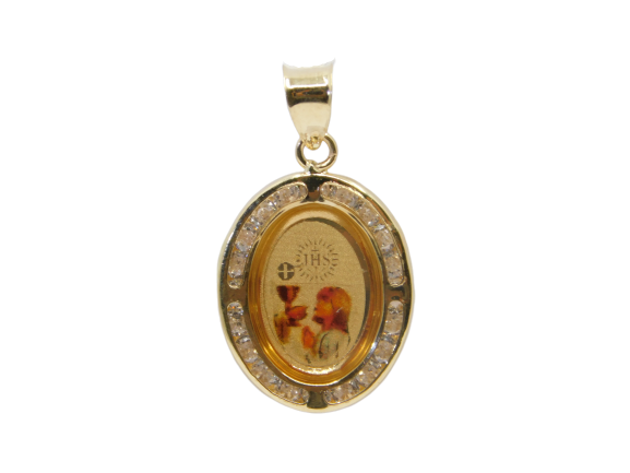 14K Yellow Gold Cubic Zirconia Communion Oval Charm - Grace Fine Gold