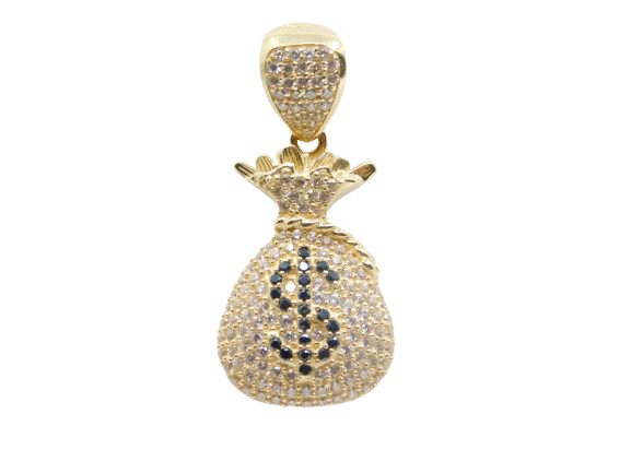14K Yellow Gold Pave C.Z Money Bag Charm - Grace Fine Gold