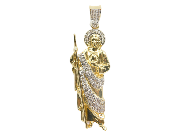 14K Yellow Gold Micro Pave CZ San Judas Tateo Mens Charm - Grace Fine Gold