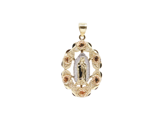14k Tri-Color Rose and Guadalupe Pendent - Grace Fine Gold