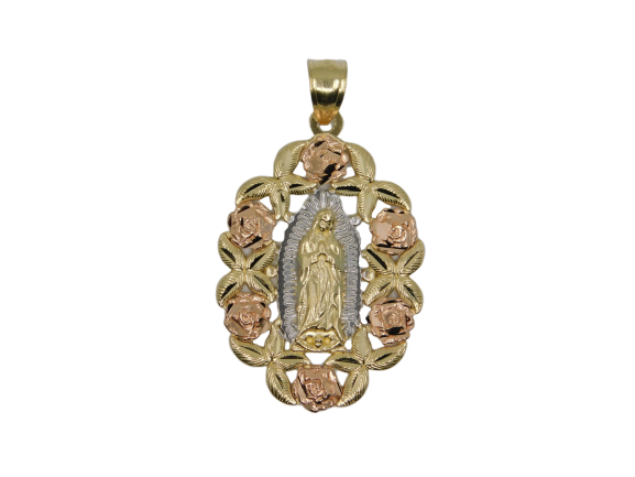 14k Tri-Color Rose and Guadalupe Pendent - Grace Fine Gold