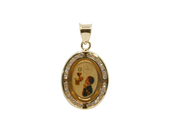 14K Yellow Gold Cubic Zirconia Communion Oval Charm - Grace Fine Gold