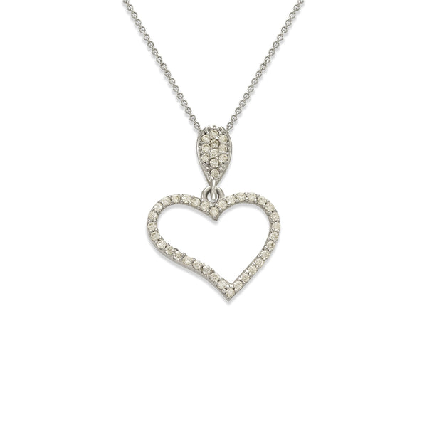 14K White Gold Fancy Heart CZ Necklace - Grace Fine Gold