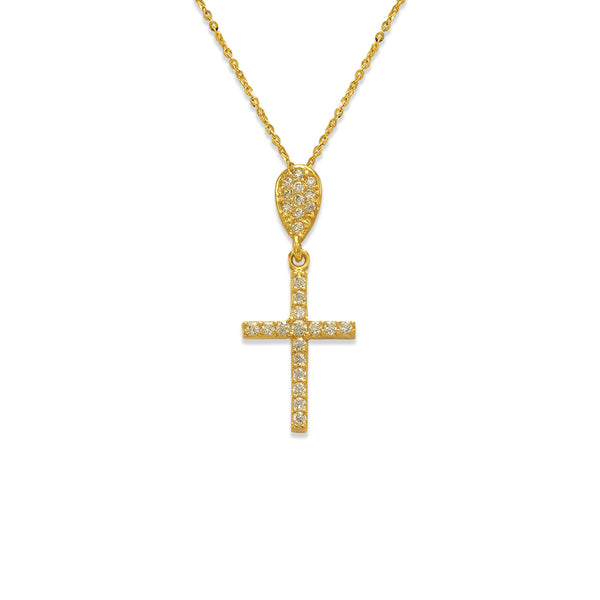14K Yellow Gold Fancy Cross CZ Necklace - Grace Fine Gold