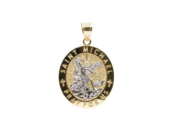 14K Gold Two Tone Saint Michael Oval Charm - Grace Fine Gold