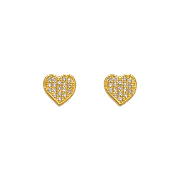 14K Yellow Gold Fancy Flat Heart CZ Stud Earrings - Grace Fine Gold