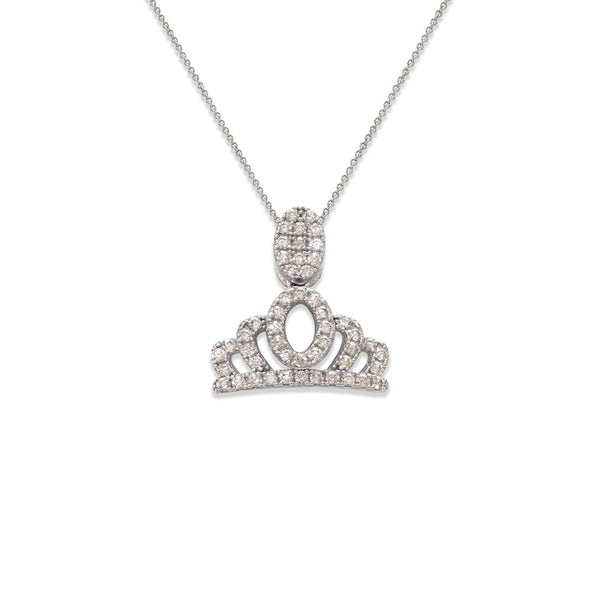 14K White Gold Fancy Crown CZ Necklace - Grace Fine Gold