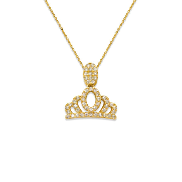 14K Yellow Gold Fancy Crown CZ Necklace - Grace Fine Gold