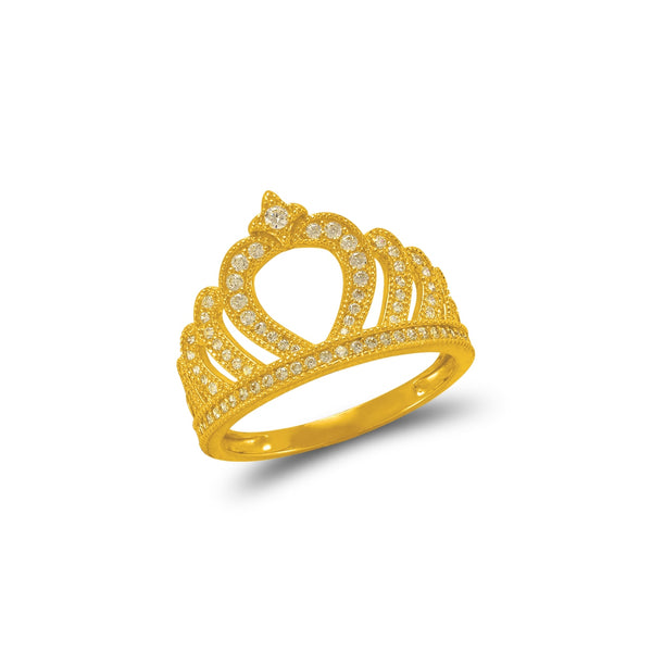 14K Yellow Gold Ladies Fancy Tiara CZ Ring - Grace Fine Gold