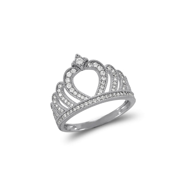 14K White Gold Ladies Fancy Tiara CZ Ring - Grace Fine Gold
