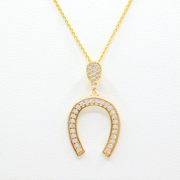 14K Yellow Gold Fancy Horseshoe CZ Pendant - Grace Fine Gold