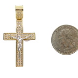 14K Micro Pave CZ Two-Tone Mens Crucifix Cross - Grace Fine Gold