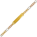 14K Tri-Gold 4.3mm(100G) Kids Hollow Figaro ID Bracelet - Grace Fine Gold