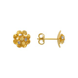 14K Yellow Medium Diamond Cut Flower Stud Earrings - Grace Fine Gold