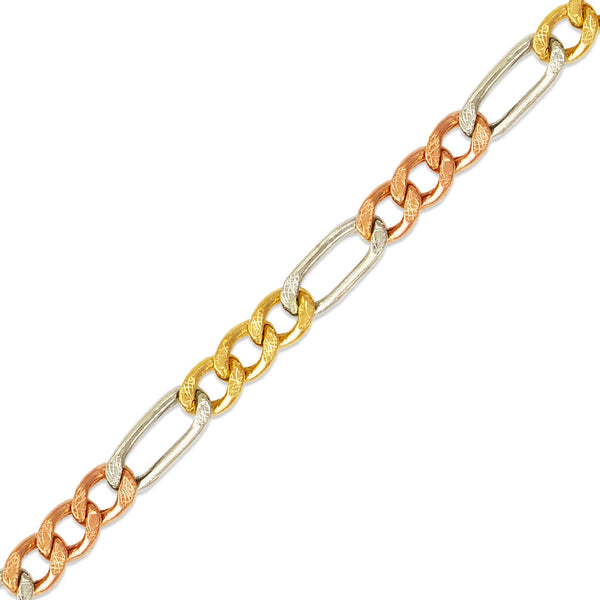 3.5mm(80G) 14K Hollow Figaro Tricolor Chain - Grace Fine Gold