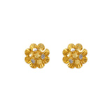 14K Yellow Medium Diamond Cut Flower Stud Earrings - Grace Fine Gold