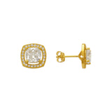 14k Yellow Gold Fancy Cushion Cut CZ Stud Earrings - Grace Fine Gold