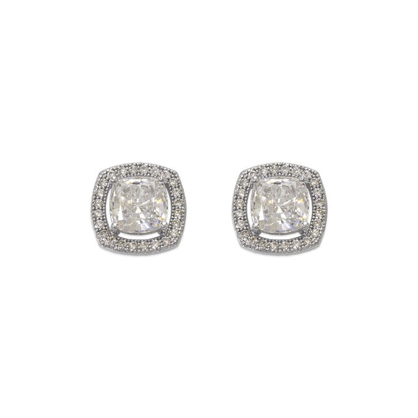 14k White Gold Fancy Cushion Cut CZ Stud Earrings - Grace Fine Gold