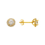 14K Yellow Gold Fancy Round Solitaire CZ Stud Earrings - Grace Fine Gold