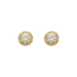 14K Yellow Gold Fancy Round Solitaire CZ Stud Earrings - Grace Fine Gold