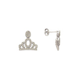 14K White Gold Fancy Crown CZ Stud Earrings - Grace Fine Gold